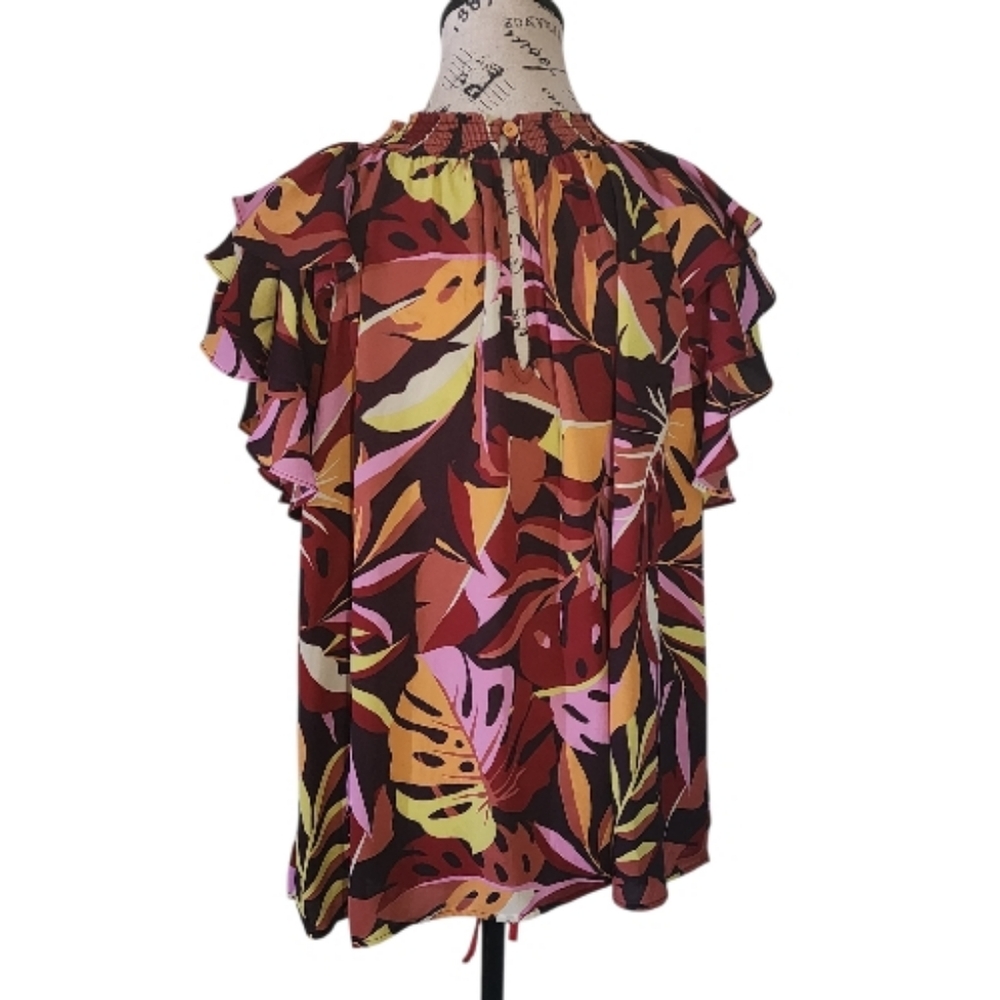 DR2 by Daniel Rainn Tropical Monstera Leaf Blouse, Size 1X - Picture 2 of 4